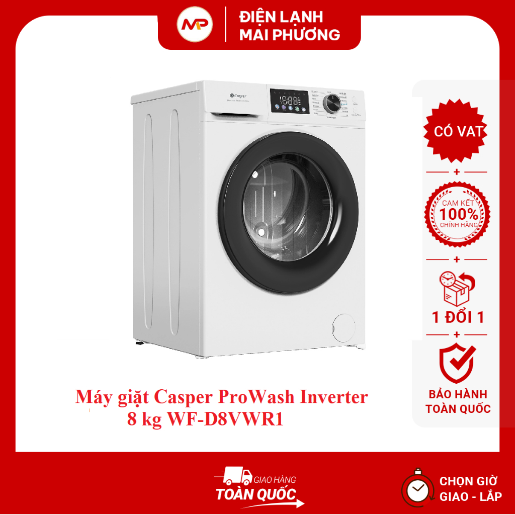 [FREESHIP+LẮP ĐẶT HN]Máy giặt Casper ProWash Inverter 8 kg WF-D8VWR1 - Bảo hành toàn quốc