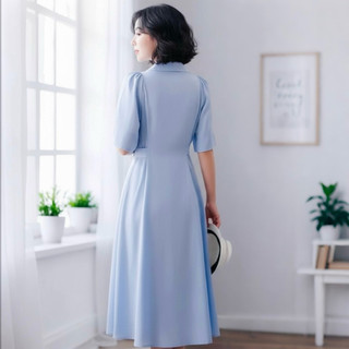 Đầm sơ mi xanh biển dáng dài mặc đi làm đi chơi đều xinh (kèm hình thật)