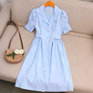 Đầm sơ mi xanh biển dáng dài mặc đi làm đi chơi đều xinh (kèm hình thật)