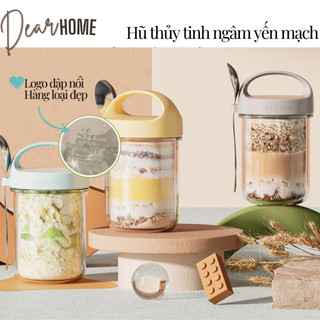  Lọ thủy tinh  loại đẹp  mang đi đựng yến mạch  đồ ăn sáng  đồ ăn dặm cho bé kèm muỗng tiện lợi 