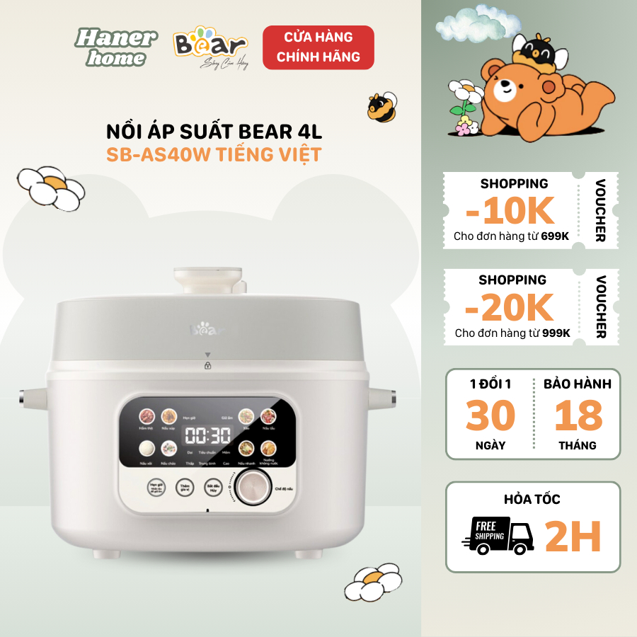 Nồi Áp Suất 4L Bear 8 Chế Độ Đa Năng Ninh Hầm Lẩu Nướng Sôi Nhanh Chống Dính Dễ Vệ Sinh SB-AS40W