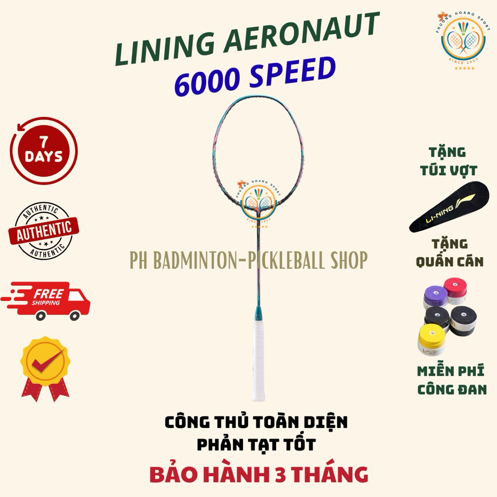 HOẢ TỐC [Đan cước-Tặng túi+Quấn] Vợt Cầu Lông Lining Aeronaut 6000 Speed Chính Hãng, Bảo Hành 3 Thán
