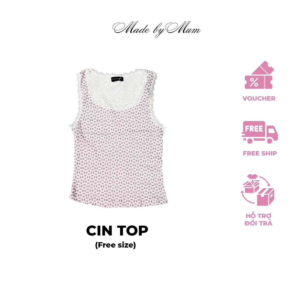 MADE BY MUM -  Cin Top Áo Kiểu  Ba Lỗ Viền Ren Thời Trang Tối Giản Dễ Thương