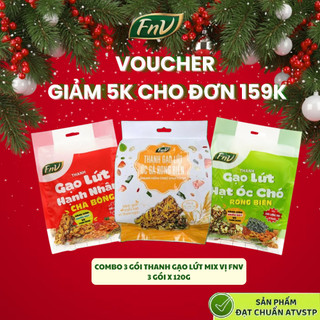  Combo 3 gói thanh gạo lứt mix vị ăn vặt không đường ít calo FNV 3 gói x 120g bánh hạt dinh dưỡng hỗ trợ giảm cân 