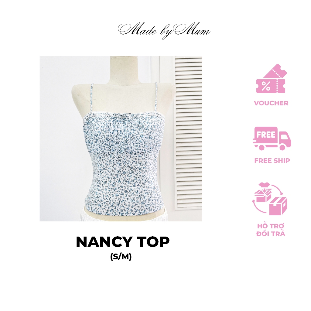 MADE BY MUM - Nancy Top Áo Kiểu 2 Dây Viền Ren Ngực Dễ Thương Năng Động