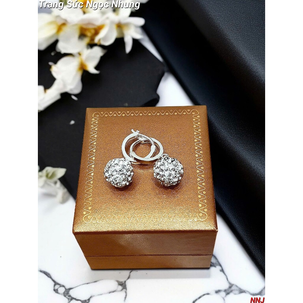 Bông tai kiểu bi châu đính đá bạc ta-M65195