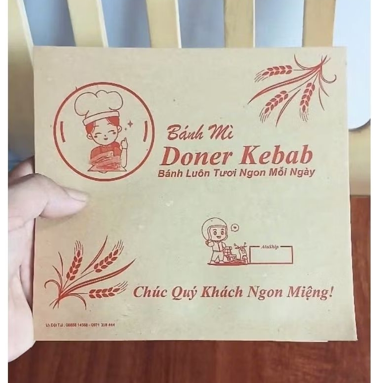 Túi bánh mì tam giác , túi Kebab , túi bánh mì thổ nhĩ kỳ , giấy kraft nâu ( kt 17 x19 cm , sl 1000 ) cg