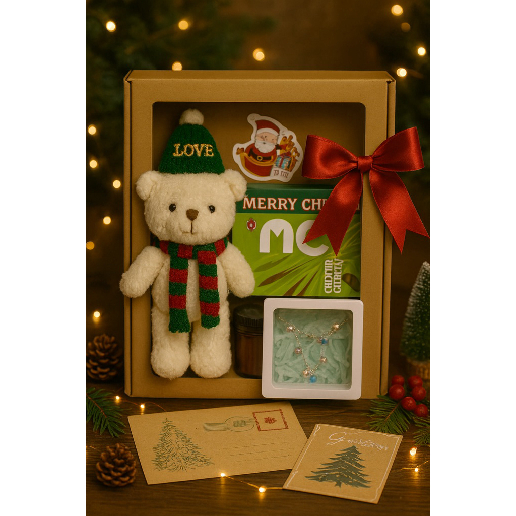 Set Quà Giáng Sinh Cao Cấp – Hộp Quà Noel Tặng Nàng – Gấu Bông/Nến Thơm/Trang Sức – Gift Box Christm