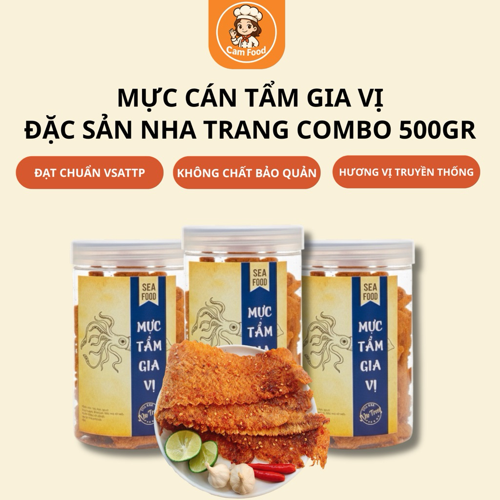 [500g] Combo 2 Hũ Khô Mực Cán Tẩm Gia Vị Tổng Khối Lượng 500gr, Mực Khô Tẩm Ăn Liền Cá Khô Đặc Sản Nha Trang
