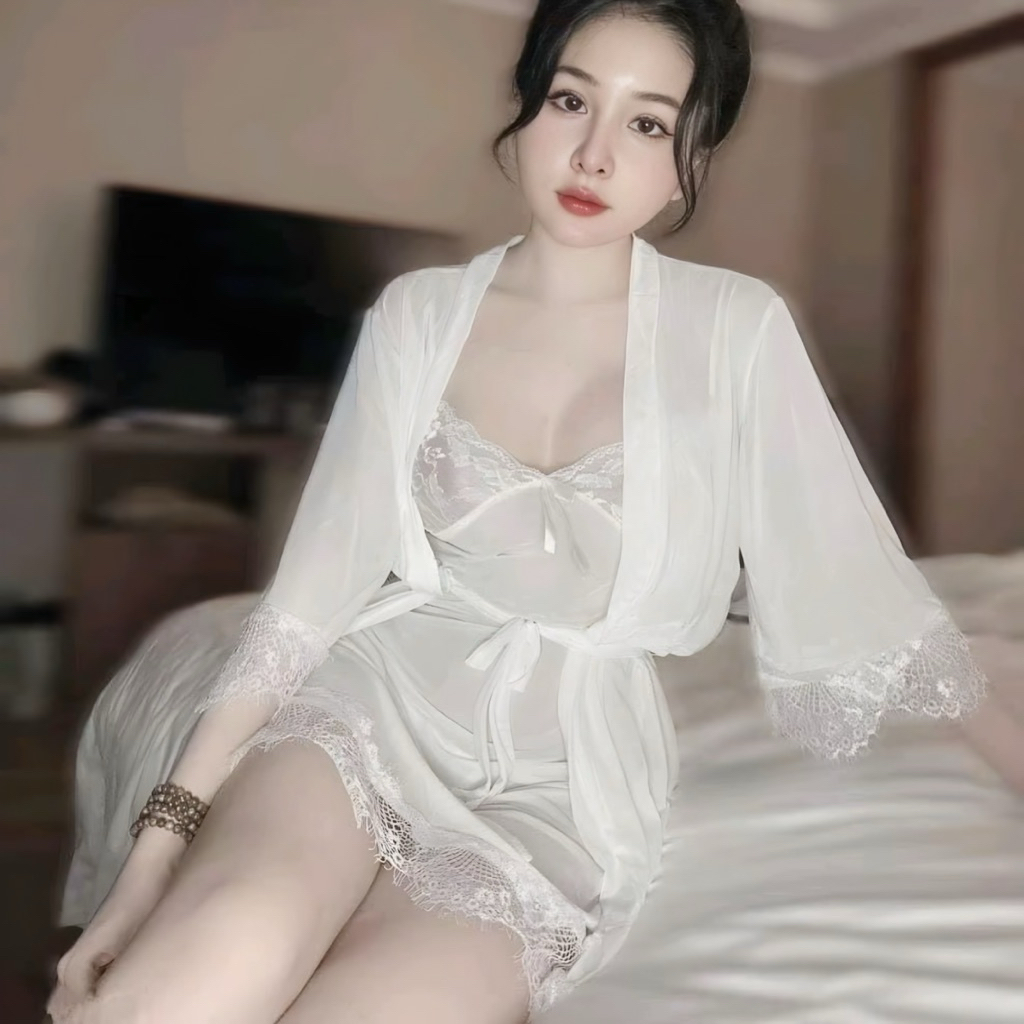 Set đồ ngủ nữ gồm Áo choàng và Váy ngủ kiểu đầm 2 dây có tặng kèm quần A59 | BigBuy360 - bigbuy360.vn