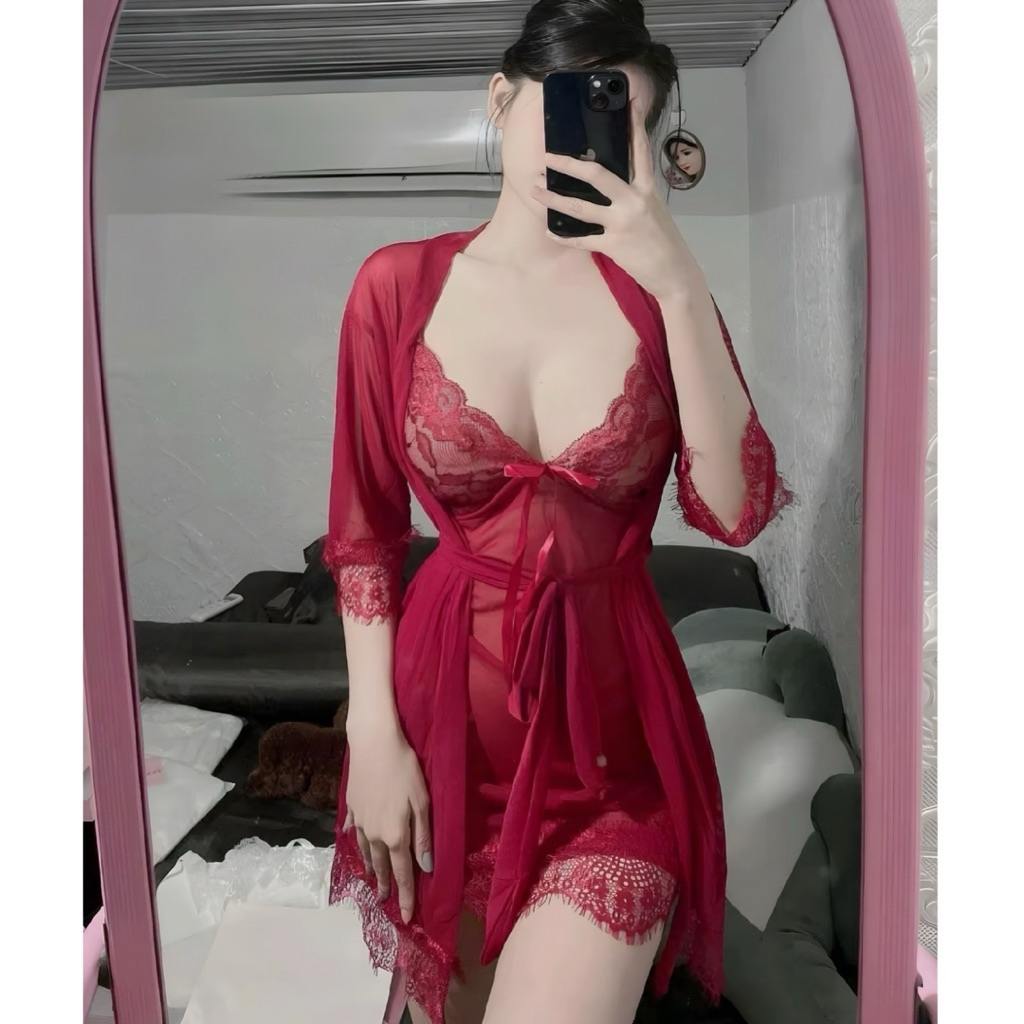 Set đồ ngủ nữ gồm Áo choàng và Váy ngủ kiểu đầm 2 dây có tặng kèm quần A59 | BigBuy360 - bigbuy360.vn