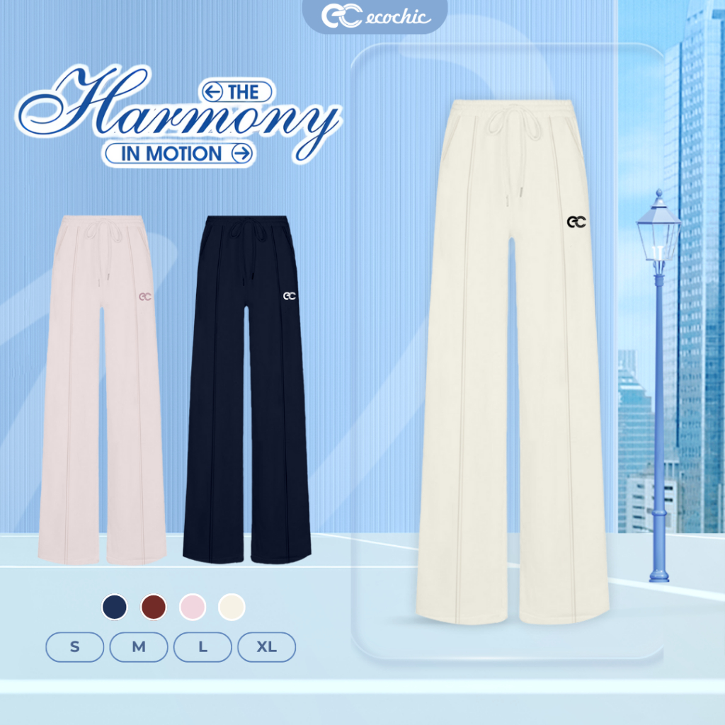 Quần suông ECOCHIC MICKEY Phối Đường Kẻ Logo Thêu Chất Liệu Cao Cấp Mềm Mịn HNH B215