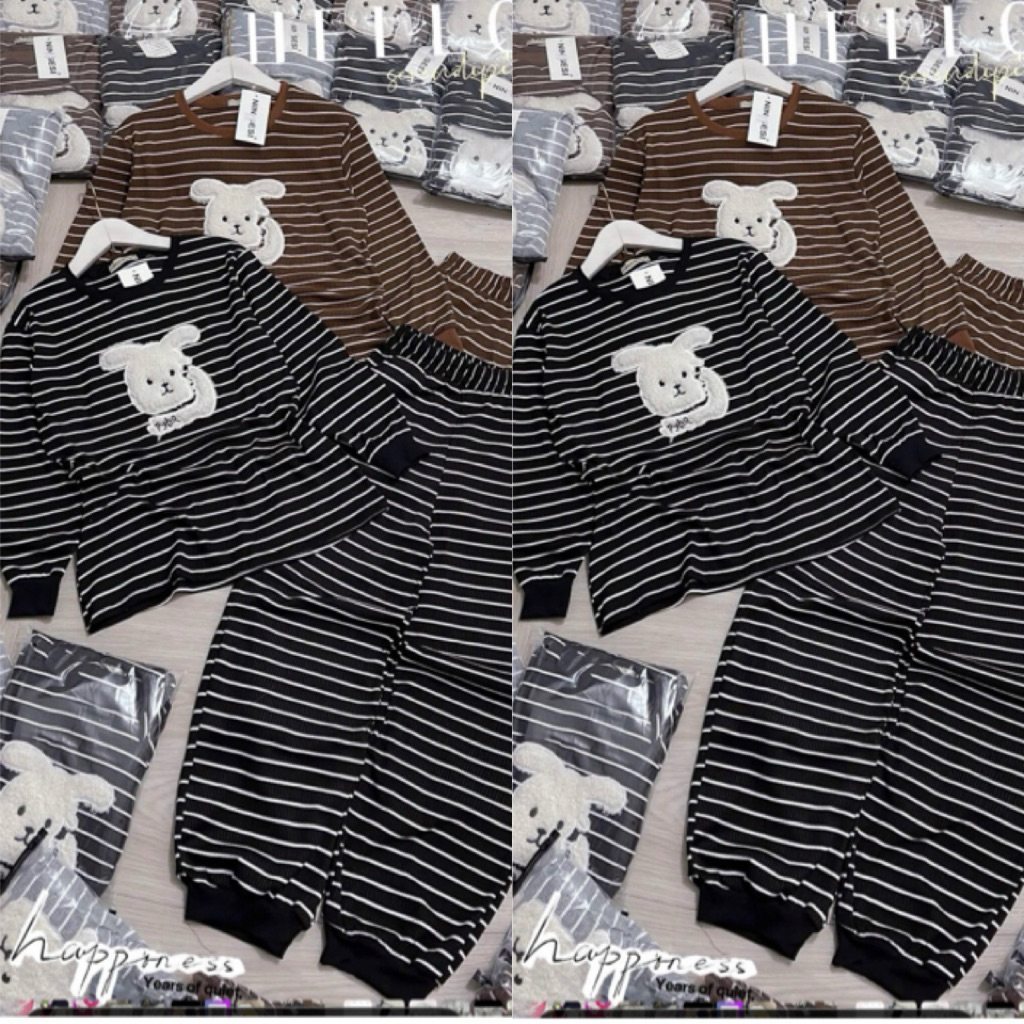 Set Bộ Nữ , Set Bộ Thun Tăm Hình Thêu Bear White