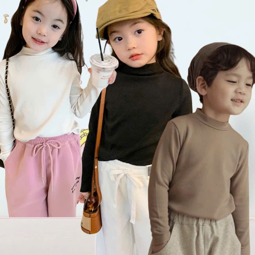 Áo Thun Dài Tay Giữ Nhiệt Lót Nỉ Cho Bé Thun Cotton Mềm Co Dãn, Áo Giữ Nhiệt Cho Bé Trai Bé Gái