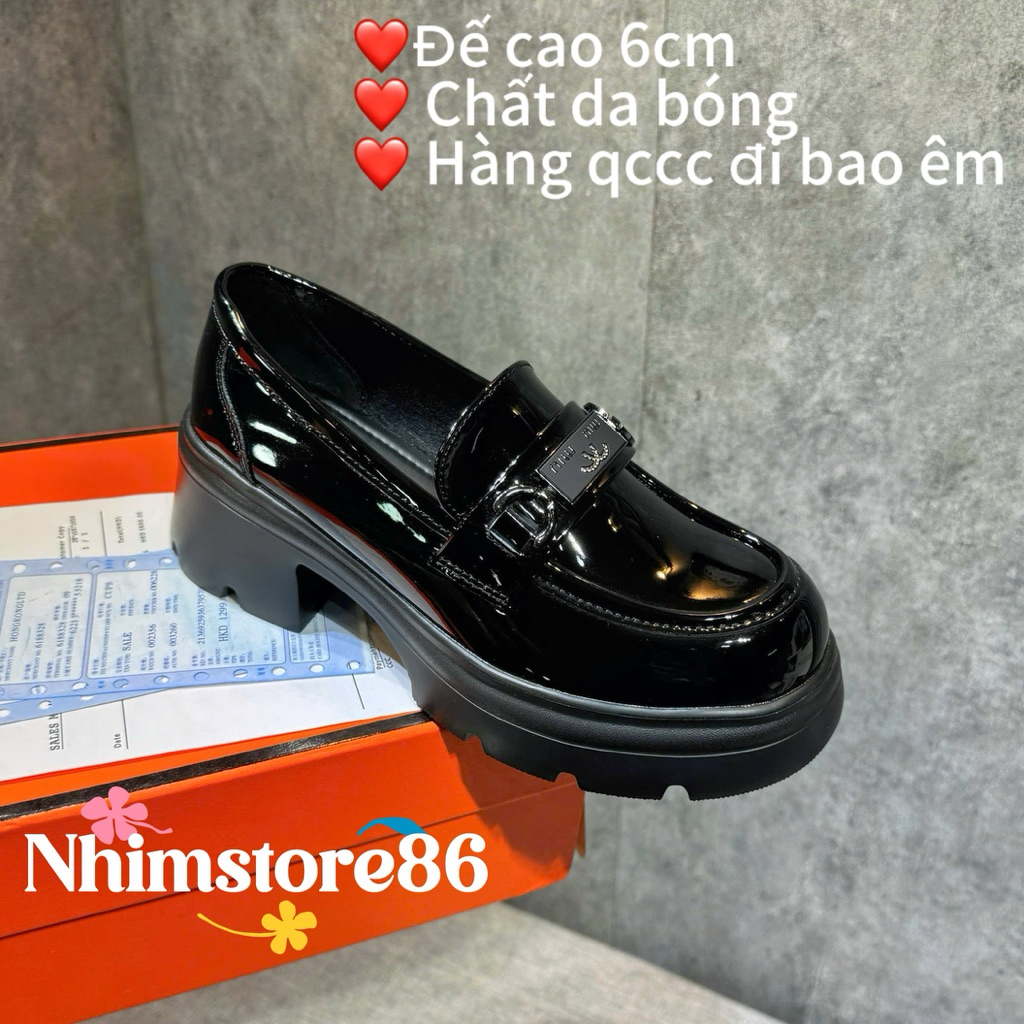 Giày Loafer Da Bóng Nữ Đế Cao 6cm, Mũi Tròn Sang Trọng, Đi Học Đi Làm – Loafer Nữ Đen Hot Trend