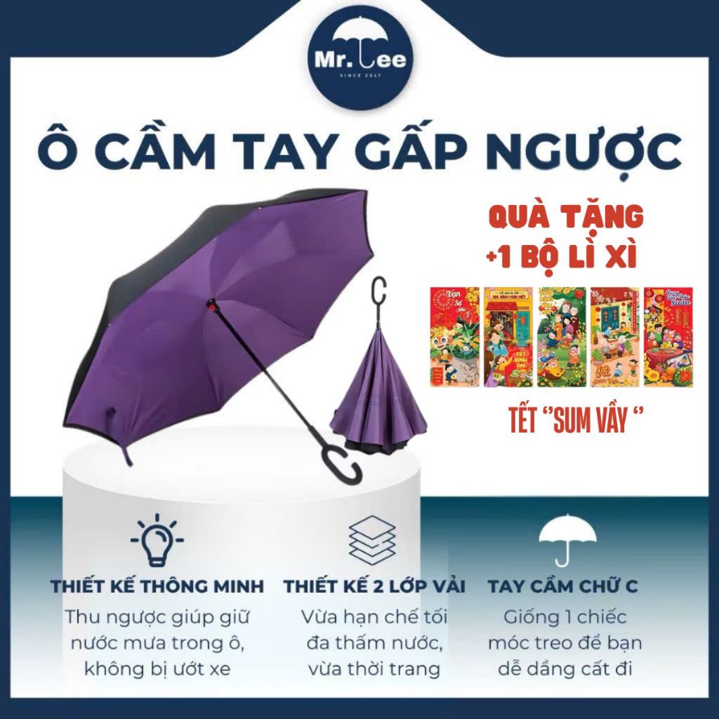  Ô Che Mưa Nắng Gấp Ngược Đi Ô Tô MR.LEE  Thiết Kế 2 Lớp Vải Cán Chữ C Tiện Lợi Chống UV Chống Thấm Tốt 
