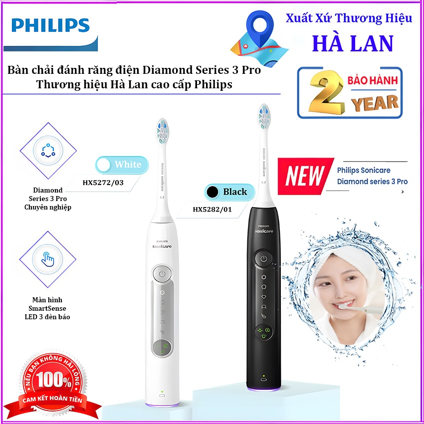 Bàn chải đánh răng điện Diamond Series 3 Pro. Thương hiệu Hà Lan cao cấp Philips HX5272/03 và HX5282