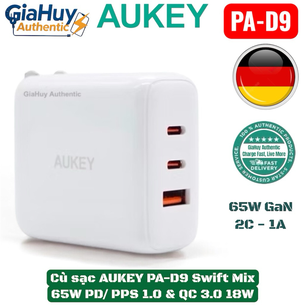 Củ sạc nhanh AUKEY PA-D9 Swift Mix PD/PPS 65W 2C-1A