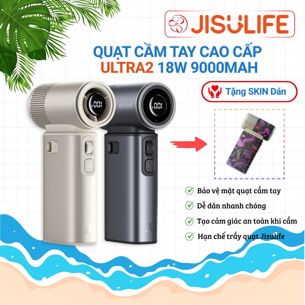 [Tặng Skin] Quạt Cầm Tay Cao Cấp JISULIFE Ultra2 9000mAh Sạc Nhanh 18W, Đèn Pin Chiếu Sáng, Tích Hợp