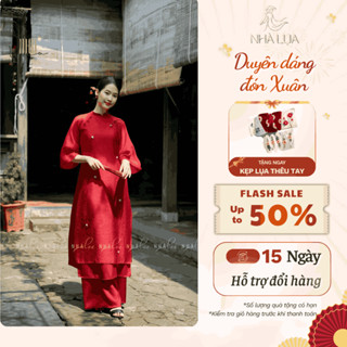  Áo dài Tâm Ý lụa cao cấp NHÀ LỤA đính hoa thủ công lễ chùa du xuân Tết 2026 chụp ảnh dự tiệc 