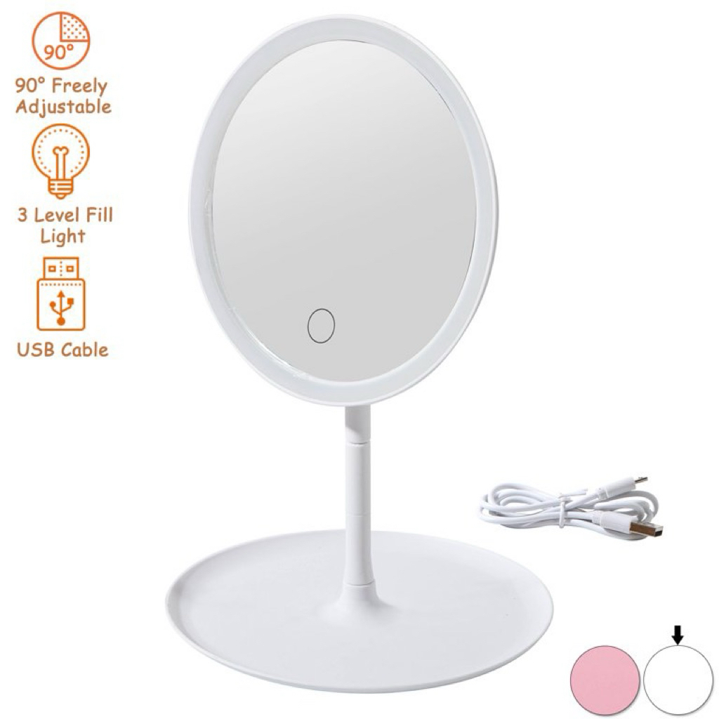 Gương Trang Điểm Có Đèn Led Cảm Ứng 3 Chế Độ Ánh Sáng, Gương Make Up Tròn Để Bàn Có Đèn