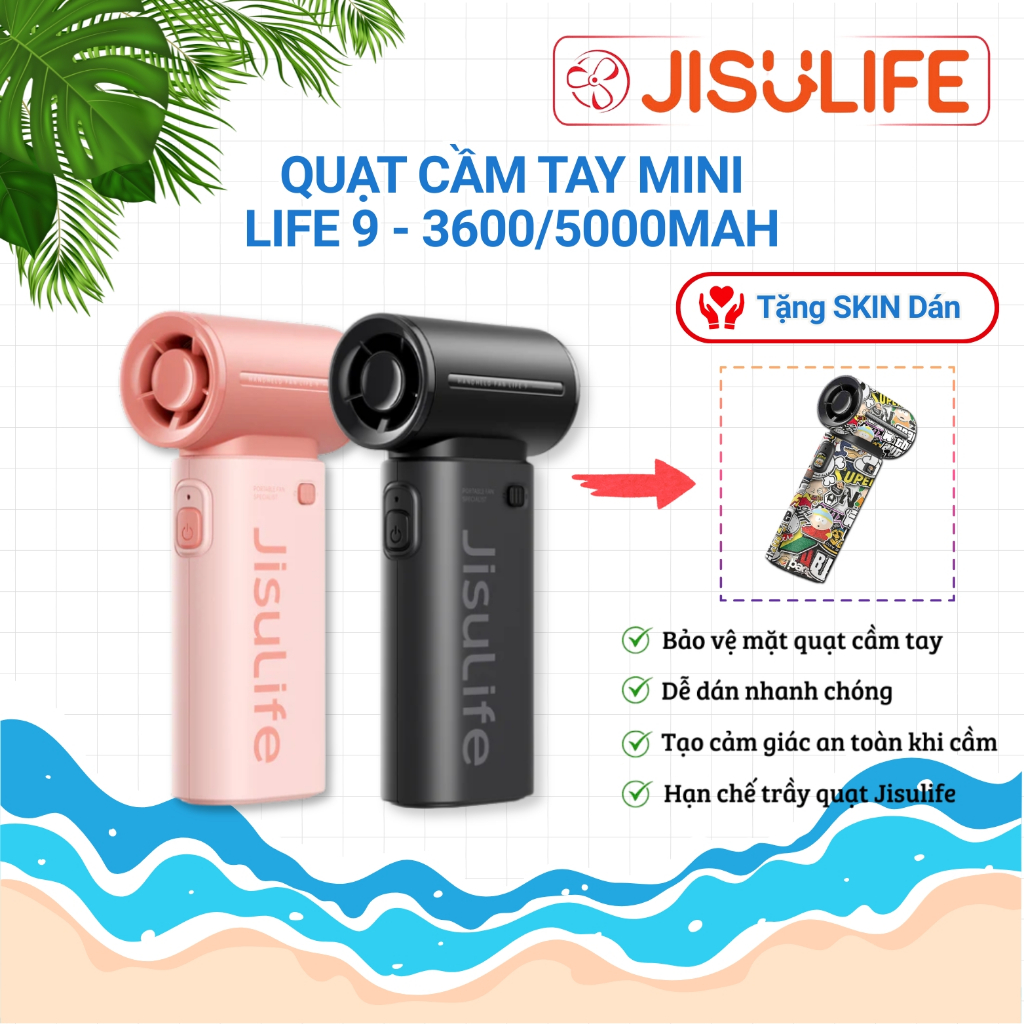 Quạt cầm tay mini Jisulife Life 9 ABS 5 cấp độ gió 3600mAh/5000mAh - Sử dụng liên tục 12 Giờ - Hàng 