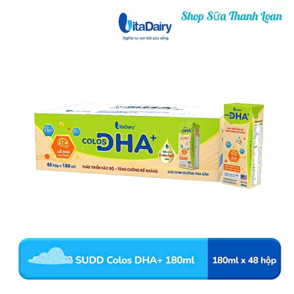 (HSD T10-2026) Thùng 48 Hộp Sữa Bột Pha Sẵn Vitadairy Colosbaby DHA+ 180ml.