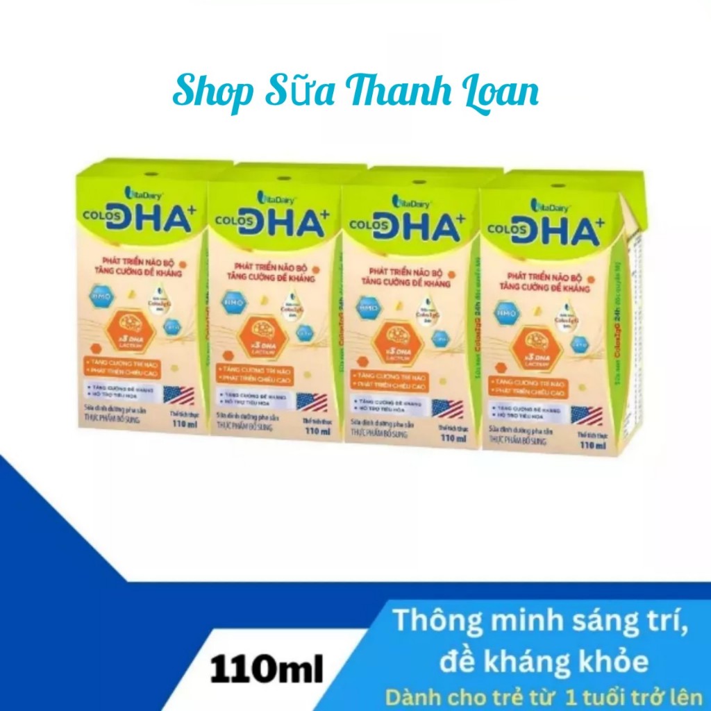 [HSD T9-2026] COMBO 4 Lốc 16 Hộp Sữa Bột Pha Sẵn Vitadairy Colos DHA+ 110ml.