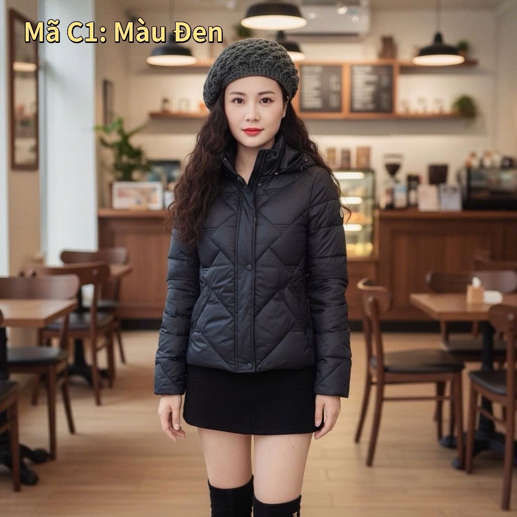 1, Áo phao siêu nhẹ nữ; Áo phao lông vũ nữ; Áo phao nữ có mũ; Áo phao dáng lửng nữ; Áo phao mùa đông