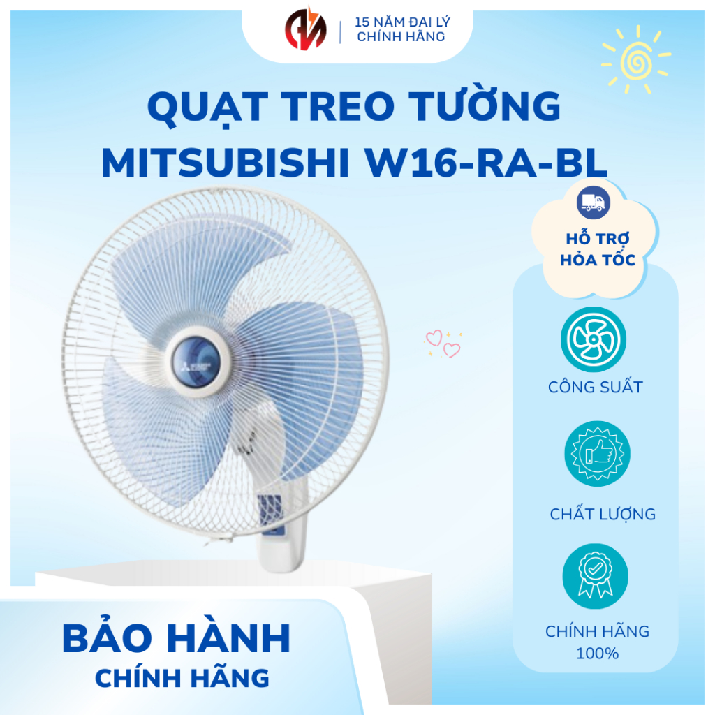 Quạt treo tường Mitsubishi W16-RA (Màu trắng - Cánh xanh )