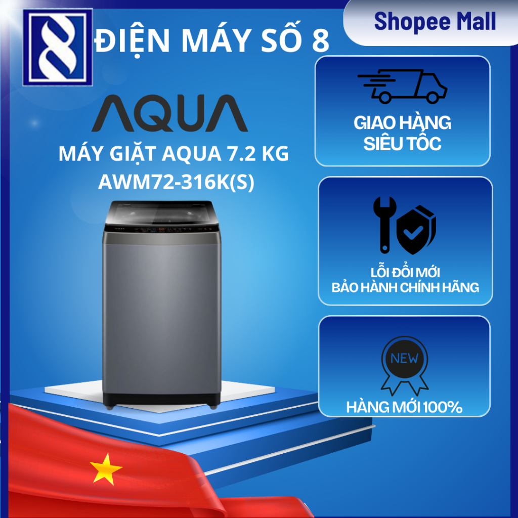 Điện Máy Số 8 | AWM72-316K(S) | Máy giặt Aqua 7.2 kg AWM72-316K(S) - Chính Hãng