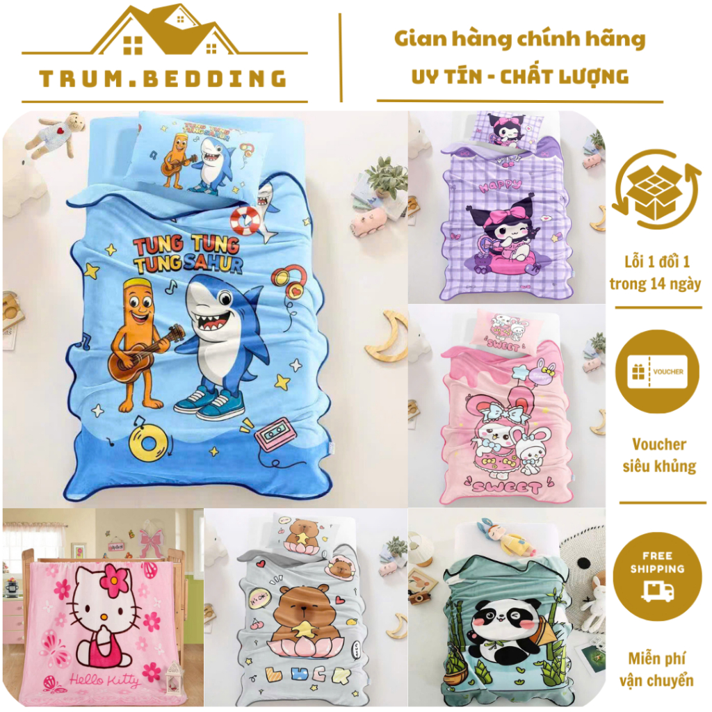 Chăn Nỉ Tuyết Cho Bé Trum.Bedding Mềm Mịn Họa Tiết Động Vật Đáng Yêu Mang Đi Học 100x140cm
