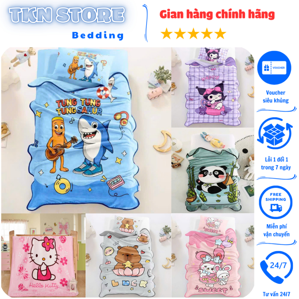 Chăn nỉ nhung sữa cho bé đi học mềm mại nhỏ gọn, Chăn lông tuyết dành cho bé trai bé gái đắp 4 mùa kích thước 1mx1m4