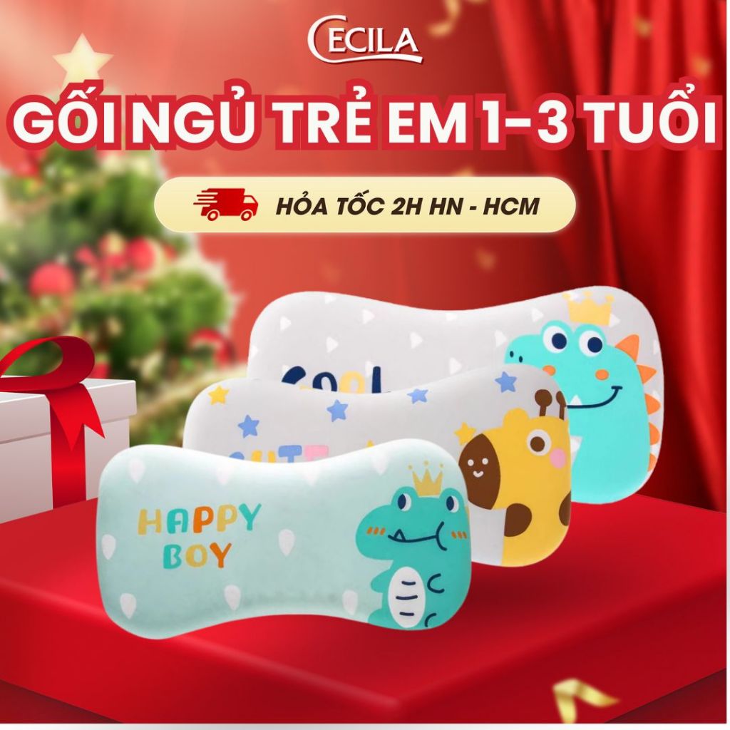 Gối ngủ chống bẹp đầu cho bé 0- 3 tuổiCecila chất liệu cao su non chống đổ mồ hôi, tạo giấc ngủ ngon cho bé