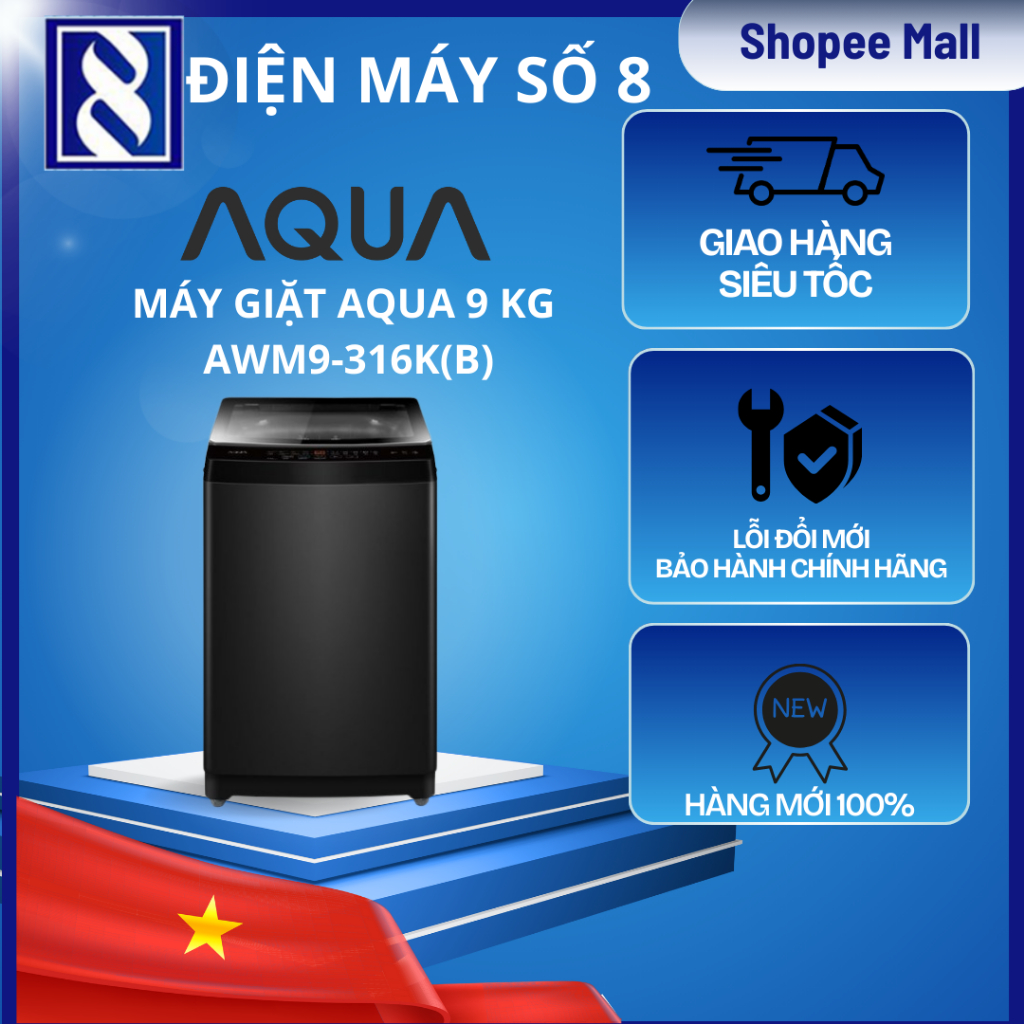 Điện Máy Số 8 | AWM9-316K(B) | Máy giặt Aqua 9 kg AWM9-316K(B) - Chính Hãng