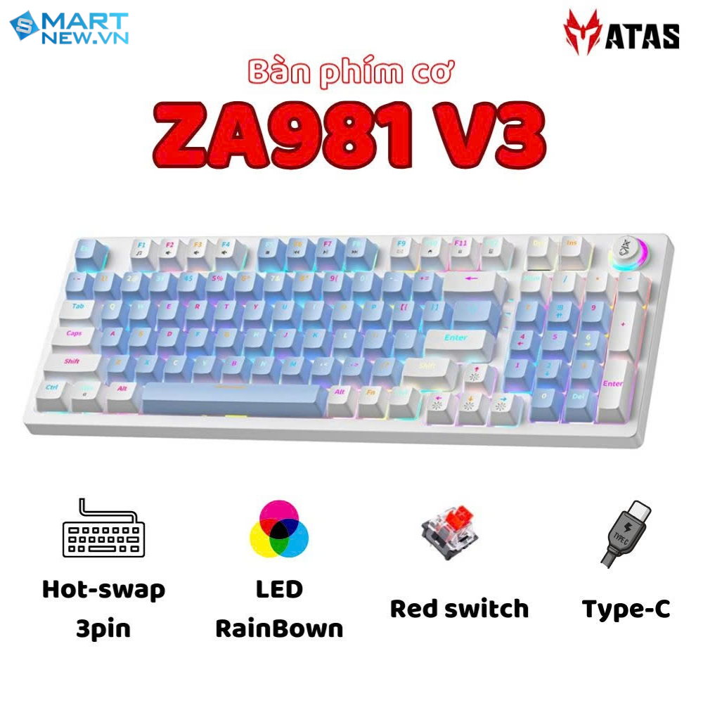 Bàn phím cơ ATAS ZA981 98 Key - Có Hotswap - Red switch - Có nút điều chỉnh độ sáng - LED 9 chế độ | BigBuy360 - bigbuy360.vn