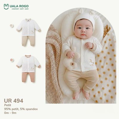 Đồ bộ cho bé sơ sinh Ualarogo dài tay 0-9 tháng vải Petit mềm mịn thoáng khí cúc giữa UR 494