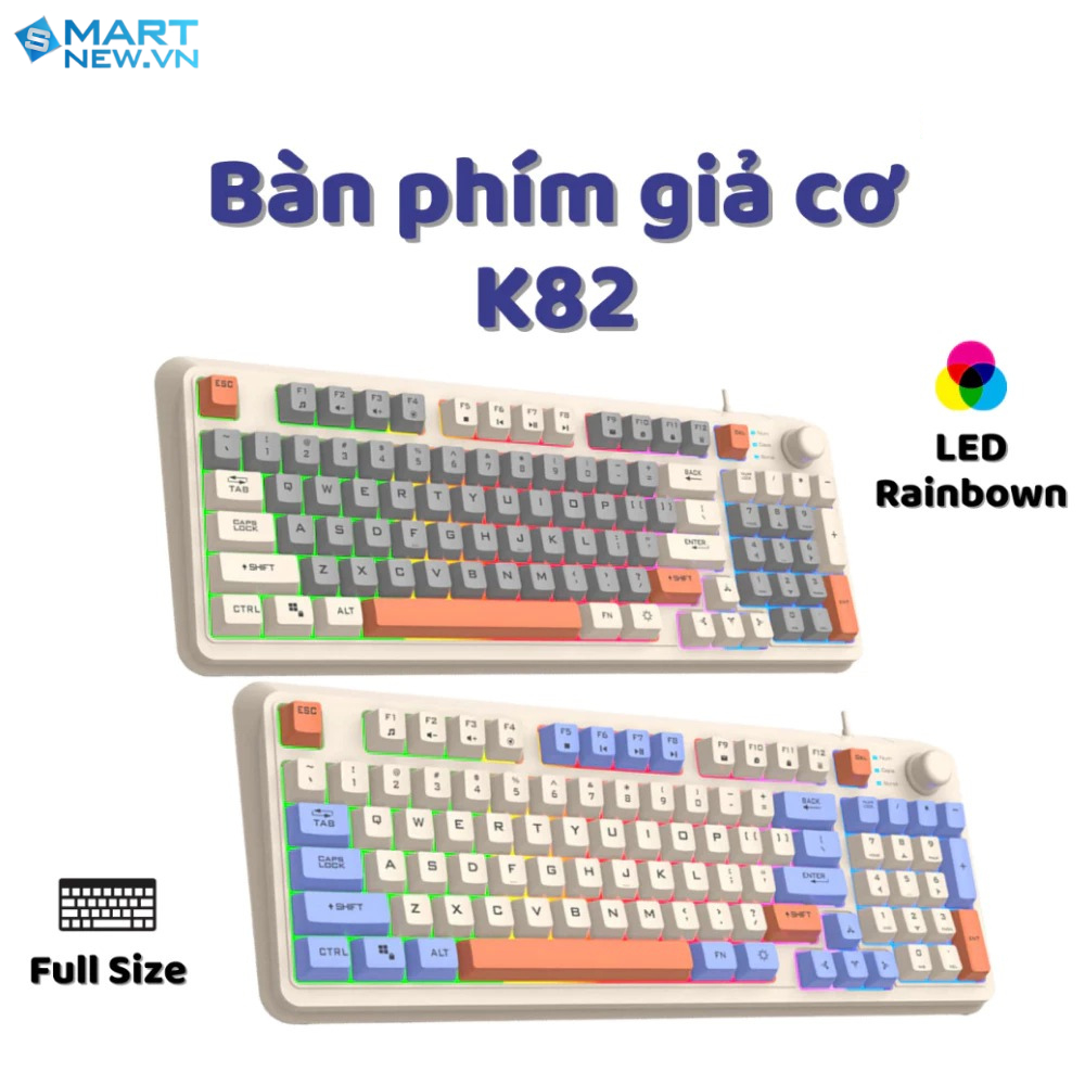 Bàn Phím Giả Cơ Gaming Xunfox K82 Cực Êm Không Có Tiếng - Có núm xoay - Led Rainbow - Keycap BPT