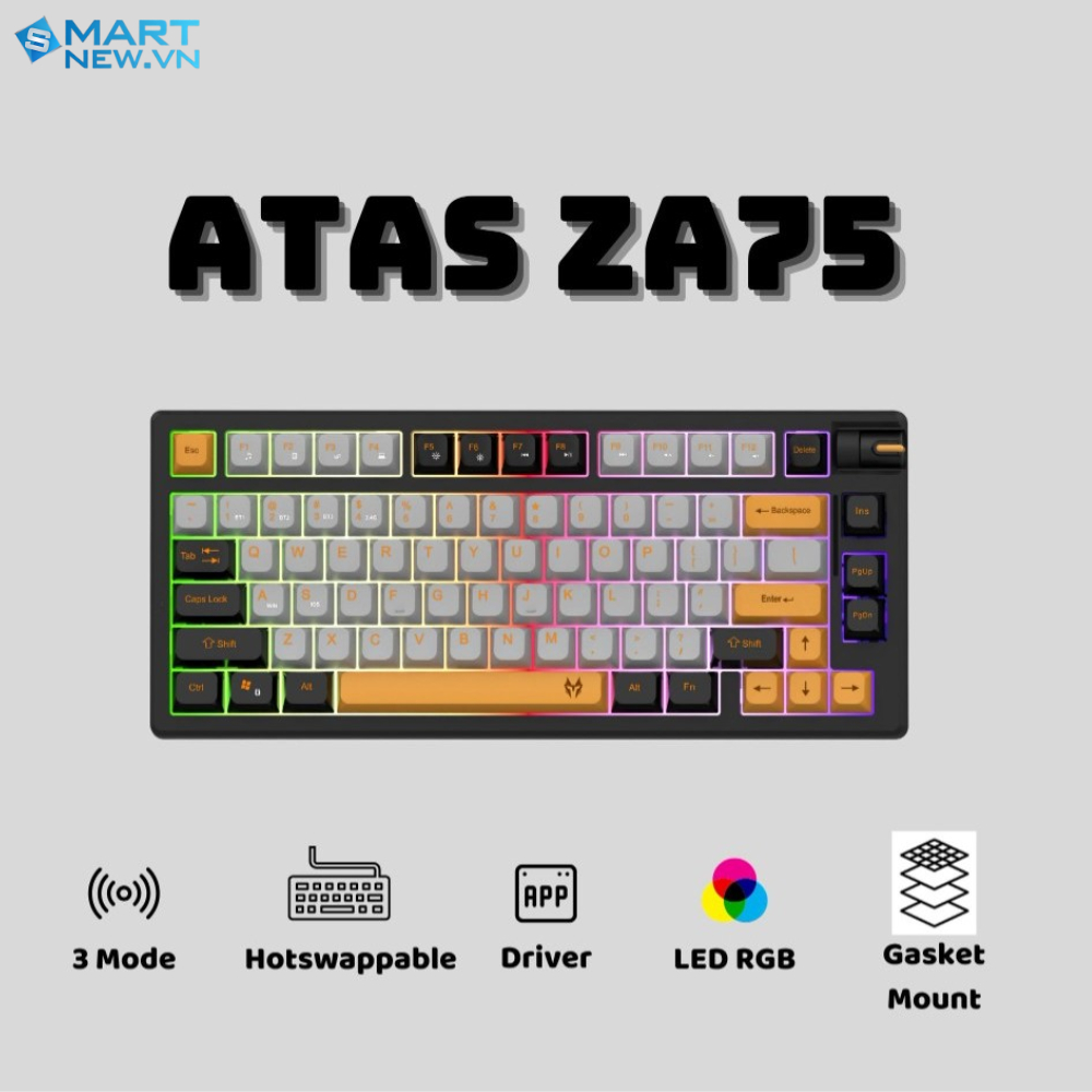 Bàn phím không dây ATAS ZA75 -  3 mode kết nối - LED RGB - Hotswap 5 pin - APP tùy chỉnh - Switch Ta