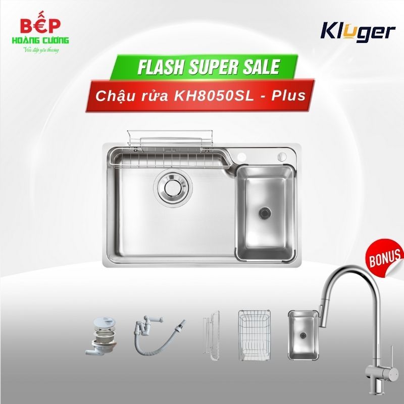 Chậu rửa bát Kluger KH8050SL Plus - Inox 304 Dày, Chống Ồn tặng vòi rửa bát