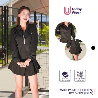 [DEAL MỞ BÁN] Set đồ bộ thể thao áo gió Windy jacket phối chân váy Judy skirt đen Today U Wear kiểu dáng năng động