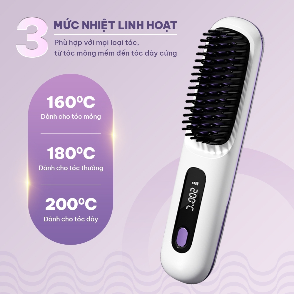 Lược điện chải tóc không dây ion âm chăm sóc tóc mềm mượt, gỡ rối suôn mượt tạo kiểu dễ dàng