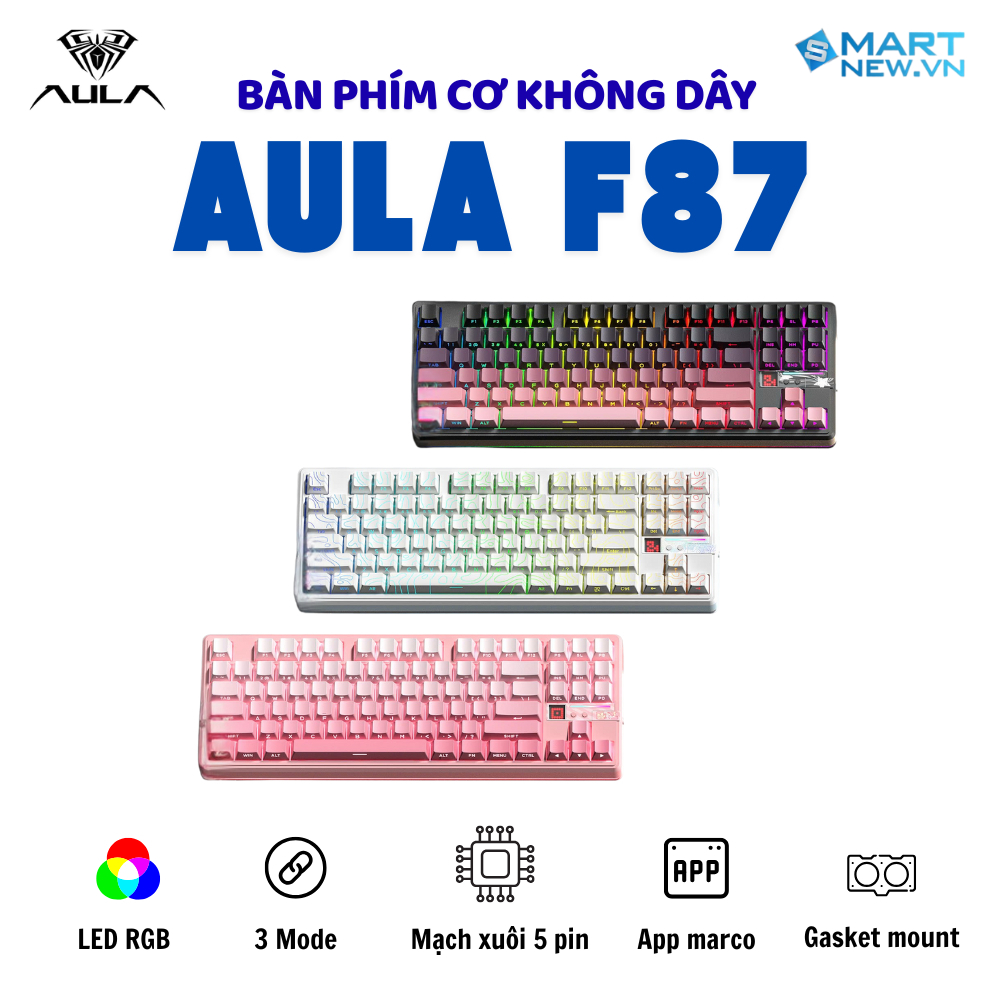 Bàn phím cơ AULA F87 Pro V2 - Pin 120000 - LED RGB- Layout TKL- Hotswap 5 Pin - Có app Macro