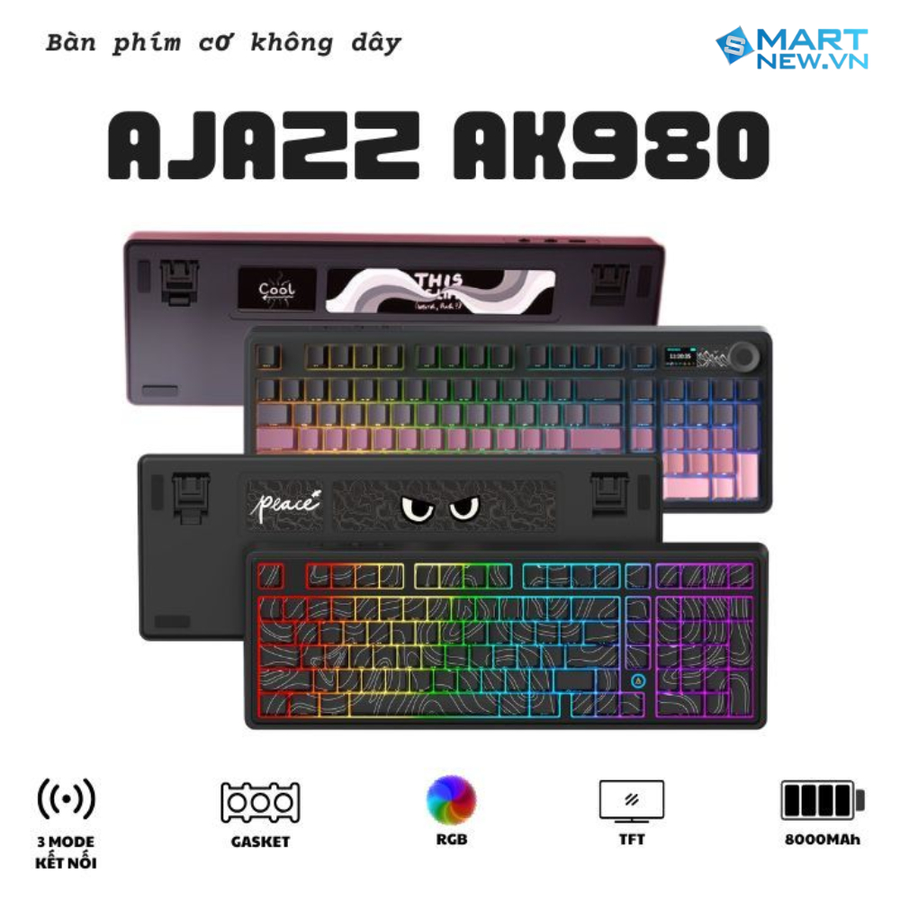Bàn phím cơ Ajazz AK980 - 3 Mode kết nối - Led RGB- Gasket Mount - Pin 8000Mah