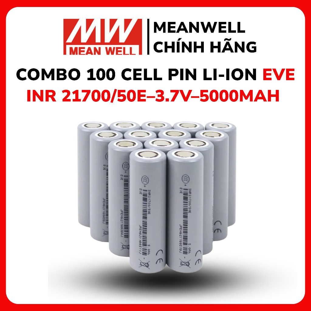 Combo 100 cell pin EVE 21700/50E – 3.7V – 5000mAh dòng xả tối đa 15A - Hàng mới chính hãng