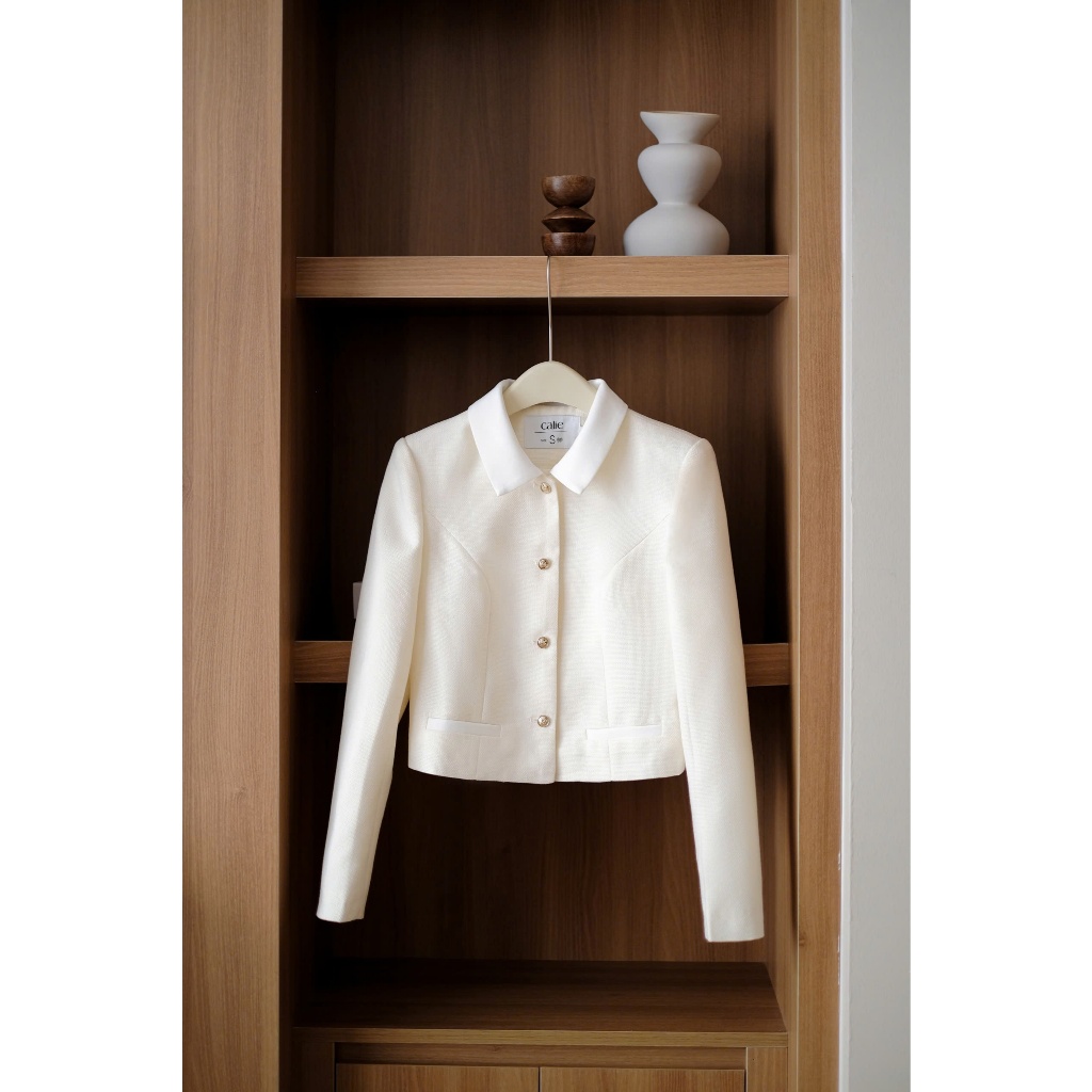 (Winter chapter 1) Áo dạ tweed cổ phối tằm xước trắng có dây nơ, thanh lịch sang trọng thời trang Calie Ak109 | BigBuy360 - bigbuy360.vn