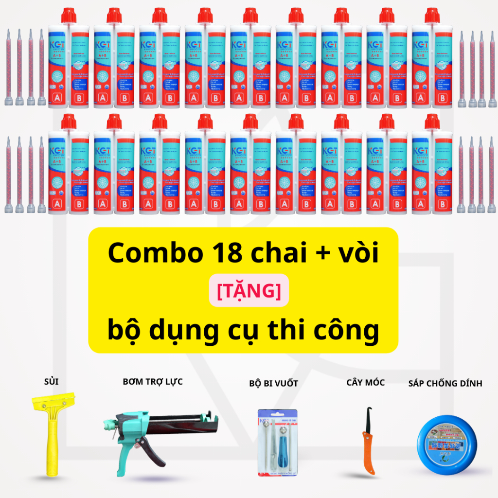 Combo 18 chai keo chà ron KGT [tặng] bộ dụng cụ thi công - keo chà ron KGT 18 mã màu