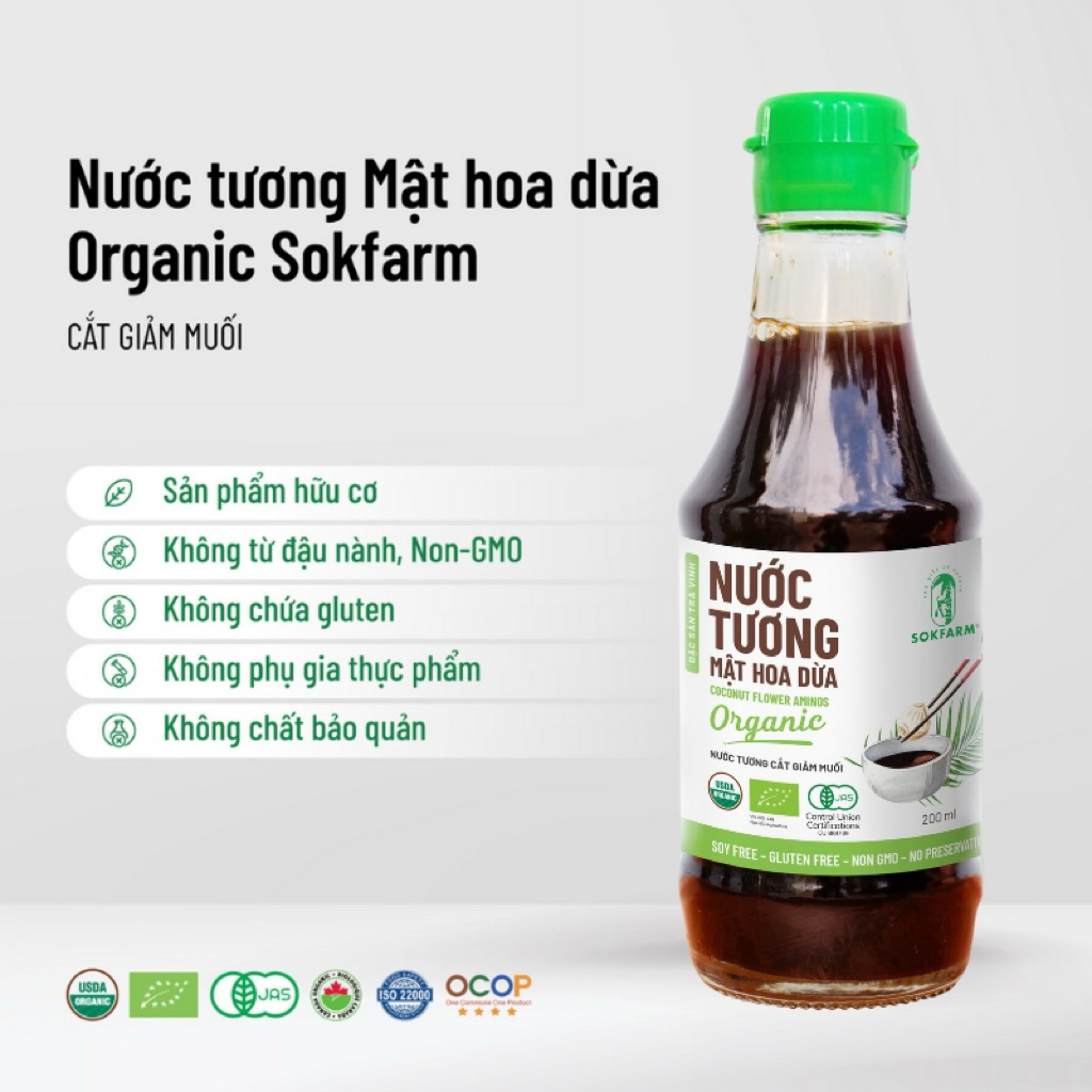 Nước tương mật hoa dừa hữu cơ Sokfarm ít muối - Nước tương hữu cơ Sokfarm