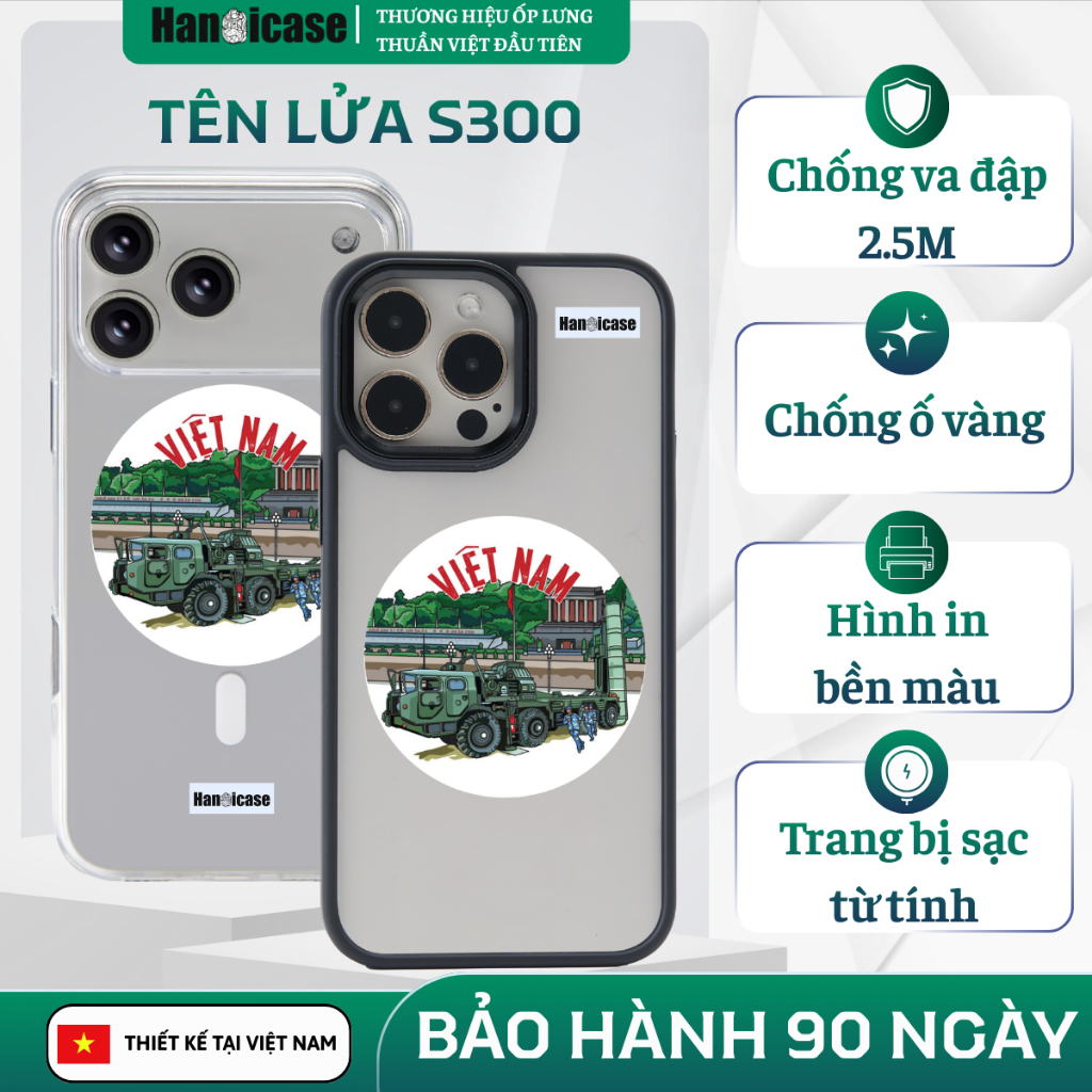 Ốp lưng iPhone 11/12/13/14/15/16/17 HÀ NỘI CASE ốp điện thoại iP chống sốc, ố vàng Tên lửa S300