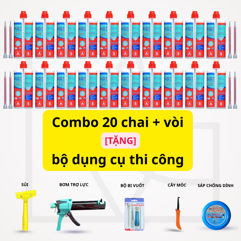 Combo 20 chai keo chà ron KGT và bộ dụng cụ thi công - keo chà ron Epoxy 2 thành phần KGT 18 mã màu
